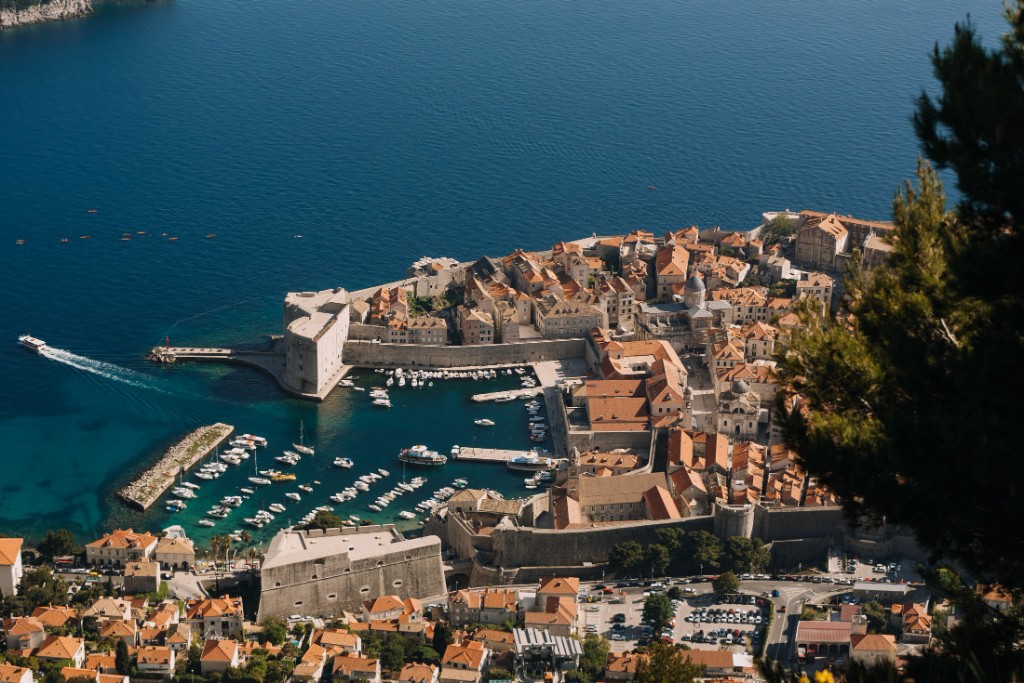 Dubrovnik Old Port and city walls from above